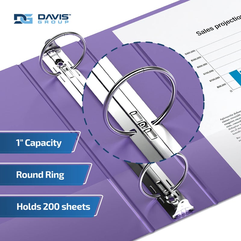 Davis Group مجلدات إيزي فيو بريميوم 3 حلقات مع أغطية شفافة وحلقات دائرية، مجلدات للمدرسة أو المكتب، 1 بوصة، عبوة من 6، بنفسجي - Image 2